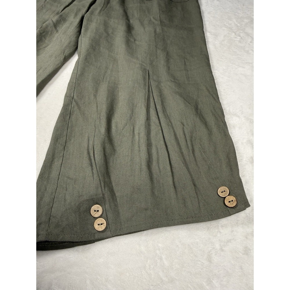 Soft Surroundings Women's Linen Blend Wide Leg Crop Pants Olive Green Size M - Picture 2 of 10